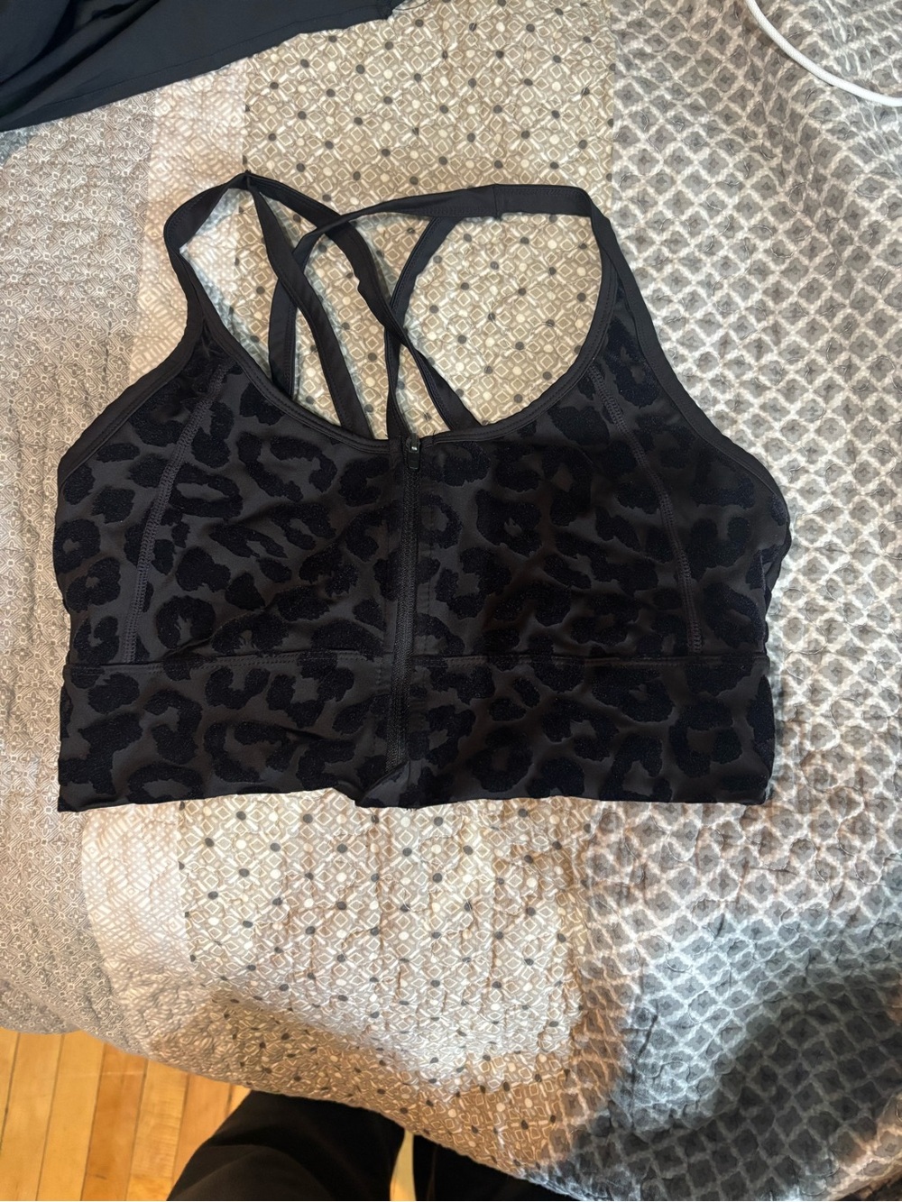 Balance Athletica Black Leopard-Print Strappy Zip-Front Sports Bra